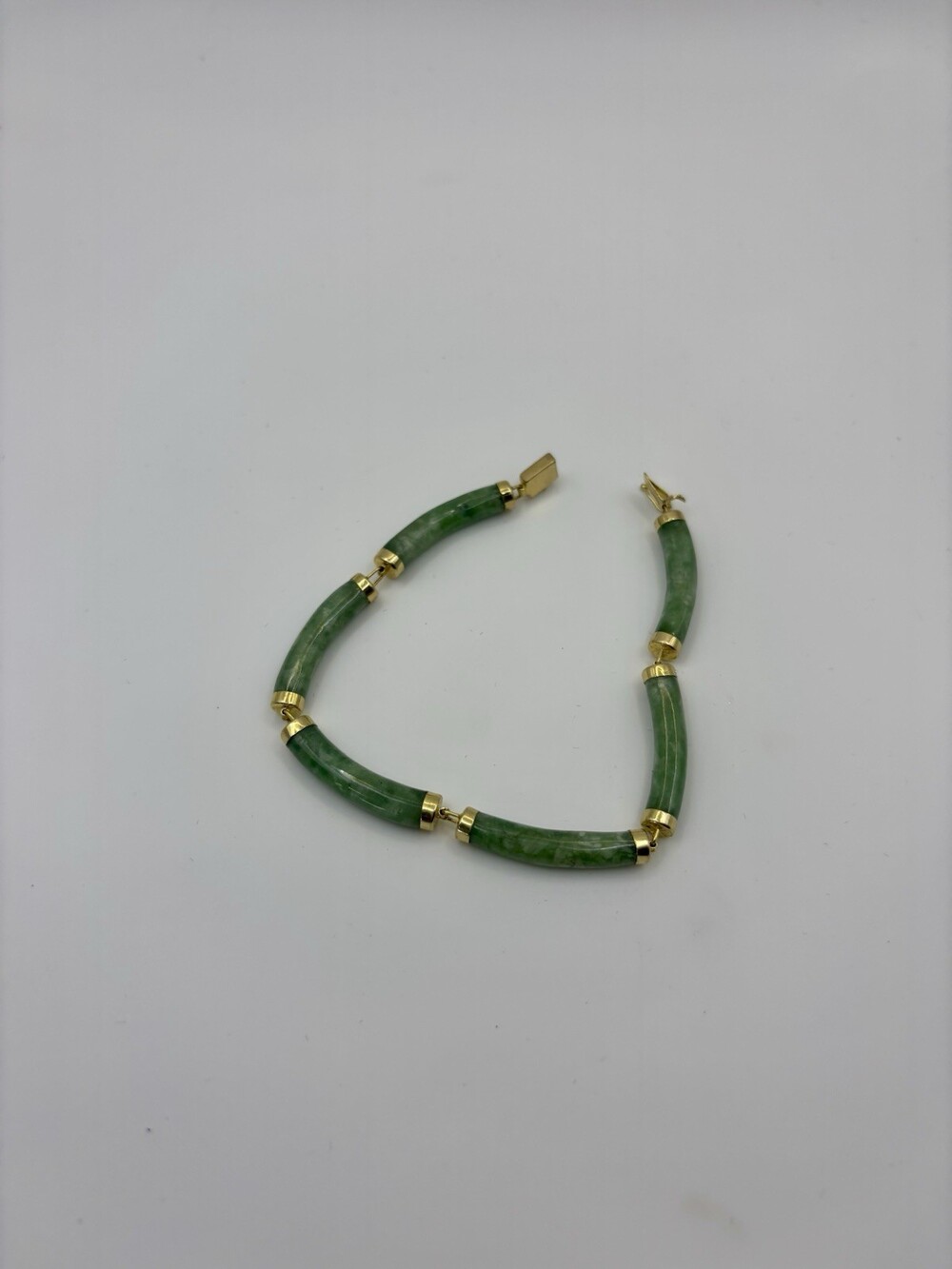 Stunning Genuine Jade & Gold Link Bracelet 6.5 Inch 11.33 Grams In Weight